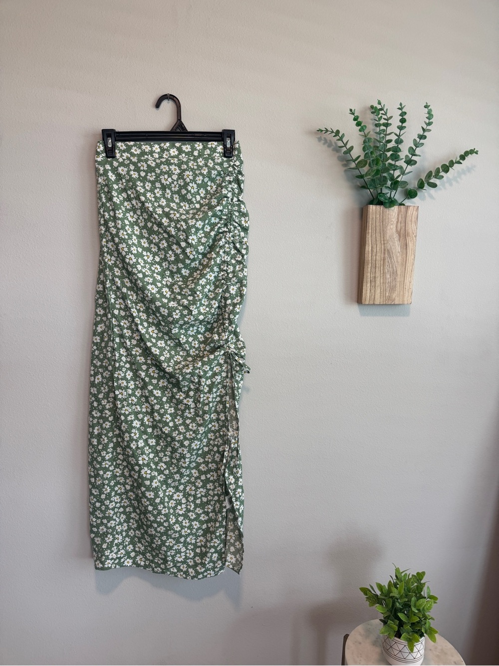 SHEIN Green Floral Maxi Skirt with Side Ruching